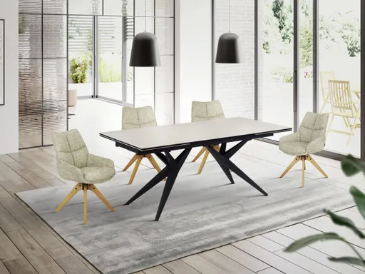 Esstisch MICHELA - ausziehbar, LB ca. 180x95 cm, Glaskeramik, Travertin farbig