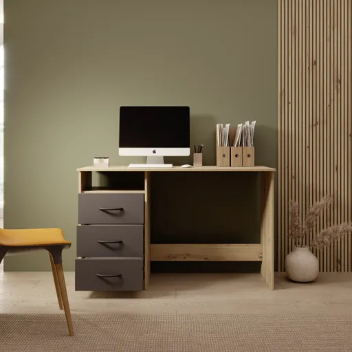 Schreibtisch - LB ca. 123x50 cm, Eiche Dekor, Anthrazit