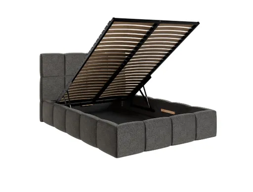 Bettgestell SANDRIN R- Liegefläche ca. 140x200 cm, Stoff, Grau, inkl Latterost und Stauraum