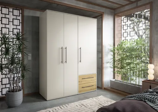  Drehtürenschrank FATHIE- B ca. 144 cm, Sand, Eiche Dekor