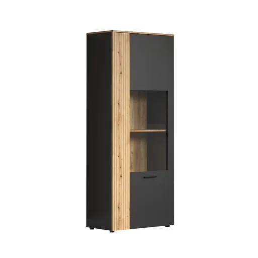 Vitrine - B ca. 80 cm, Anthrazit, Eiche Coast Evoke Nachbildung