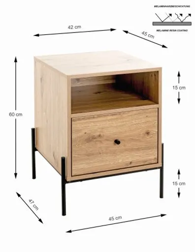 Konsolentisch - B/H/T ca. 45x60x47 cm, Eiche Nachbildung, Schwarz