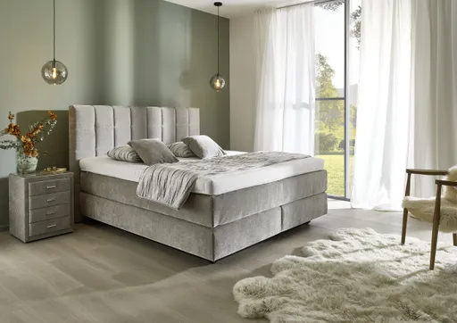 Boxspringbett - Liegefläche ca. 180x200 cm, Stoff, Grau