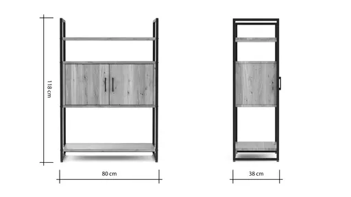Regal Farmingdale - mit Holztür, Eiche massiv, natur geölt