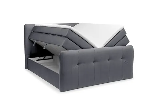 Boxspringbett HOLLIE- Liegefläche ca. 180x200 cm, Stoff, Grau, inkl. Topper