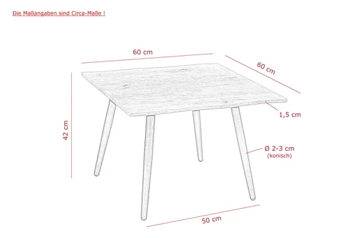 Couchtisch - LB ca. 60x60 cm, Grau, Schwarz, Baumkante