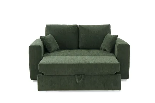 Sofa JORDEN 2 - 1,5-Sitzer inkl. Schlaffunktion mit Bettkasten, Stoff, Dunkelgrün