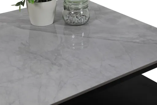 Couchtisch - LB ca. 70x70 cm, Marmoroptik grau, Schwarz