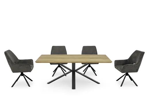 Esstisch - LB ca. 200x100 cm, Eiche massiv geölt, Schweizer Kante, Schwarz