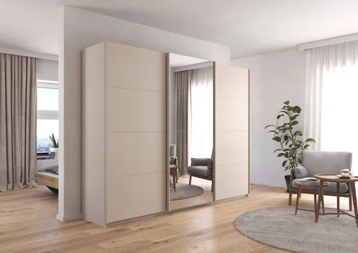 Schwebetürenschrank RIVASA- B ca. 271 cm, Champagner, Spiegel