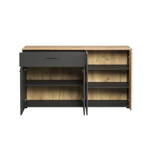 Sideboard - B ca. 150 cm, Anthrazit, Eiche Coast Evoke Nachbildung