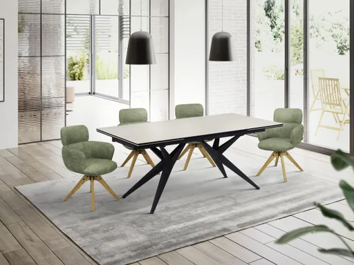 Esstisch MICHELA - ausziehbar, LB ca. 180x95 cm, Glaskeramik, Travertin farbig