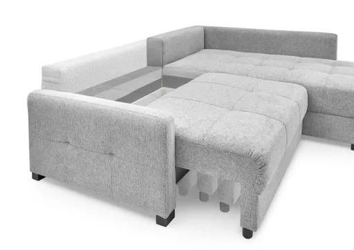 Ecksofa EDWIN - 2-Sitzer, Ecke rechts inkl. Schlaffunktion und Bettkasten, Stoff, Dunkelgrau