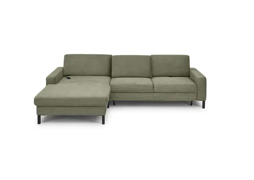 Ecksofa CALM MOVE 2.0 - Longchair links mit 2,5-Sitzer, Schlaffunktion, Feincord, Olive