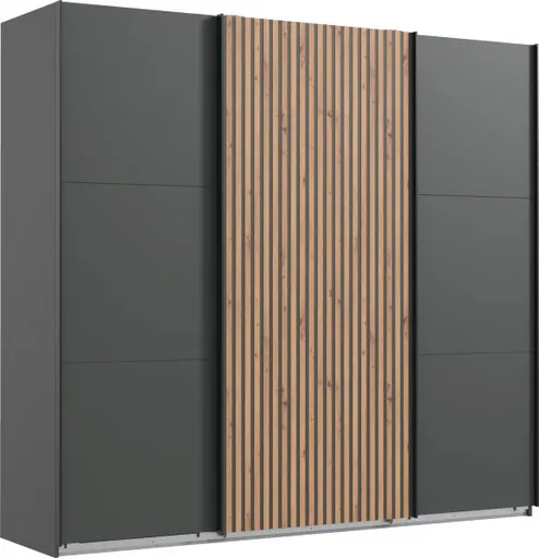Schwebetürenschrank- B ca. 250 cm, Graphit, Eiche Dekor