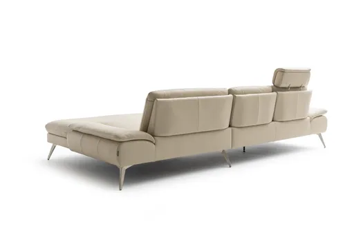 Ecksofa Collina - 2,5-Sitzer, Longchair rechts, inklusive Kopfstütze, Leder, Ecru