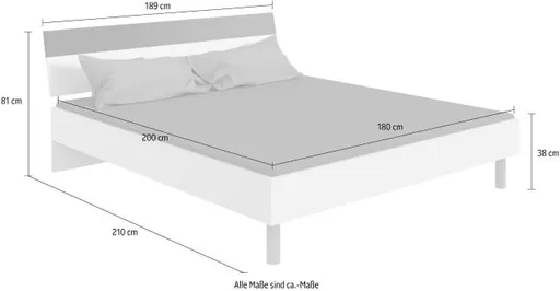 Bettgestell- Ligefläche ca. 180x200 cm, Eiche Dekor, Graphit