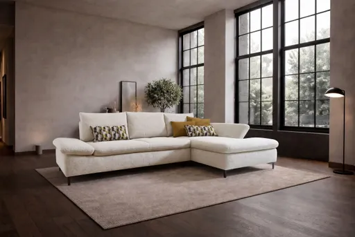 Ecksofa - 2-Sitzer mit Ecke rechts, Sitztiefe verstellebar, Stoff, Creme