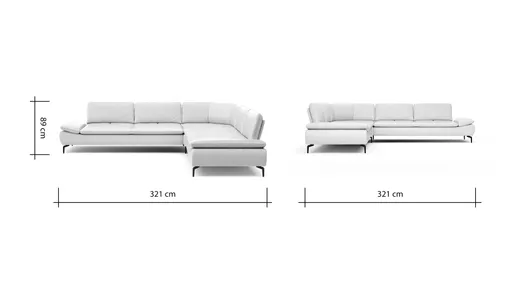 Ecksofa Montefano - 2-Sitzer mit Ecke rechts inkl. Sitztiefe verstellbar, Leder, Weiß