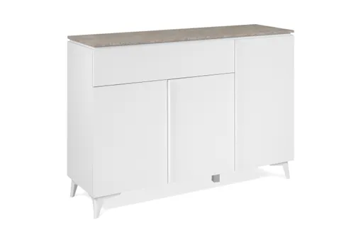 Kommode - B ca. 133 cm, Weiß, Sandstein Nachbildung