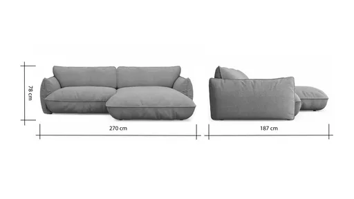Ecksofa Fluffy - 2,5-Sitzer mit Longchair rechts inkl. Rückenlehne verstellbar, Stoff, Kupfer
