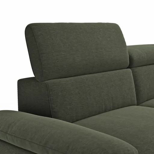 Ecksofa Felipa - 2,5-Sitzer mit Longchair rechts inkl. Kopfteil verstellbar, Stoff, Dunkelgrün