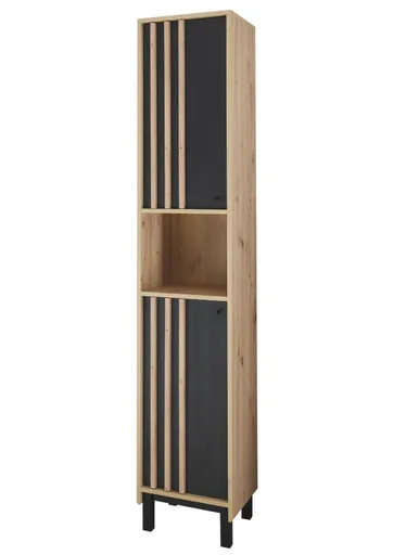Hochschrank- B ca. 38 cm, Eiche Dekor, Schwarz