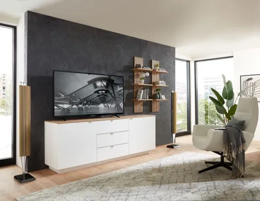 TV-Sideboard - Weiß, Eiche Dekor
