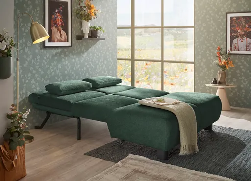 Faltsofa EBBY - 2-Sitzer ohne Armlehne, 140 cm inkl. Schlaffunktion/Relaxfunktion, Stoff, Dunkelgrün