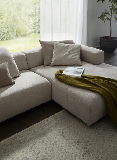 Ecksofa Caruso - 3-Sitzer, Longchair rechts, Stoff, Graubeige