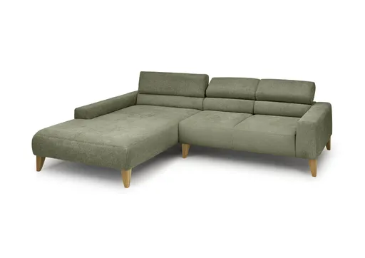 Ecksofa CHENOA - Longchair links mit 2-Sitzer, Kopfteil verstellbar, Stoff, Dunkelgrün