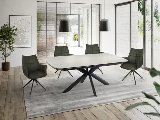 Esstisch MAXIE - ausziehbar, LB ca. 190x98 cm, Glaskeramik, Travertin farbig