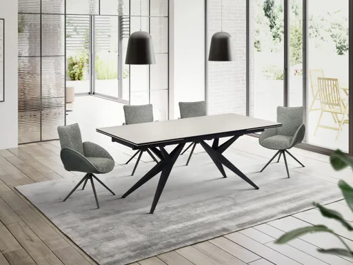 Esstisch MICHELA - ausziehbar, LB ca. 180x95 cm, Glaskeramik, Travertin farbig