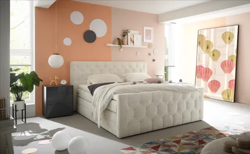 Boxspringbett- Liegefläche ca. 180x200 cm, Stoff, Creme