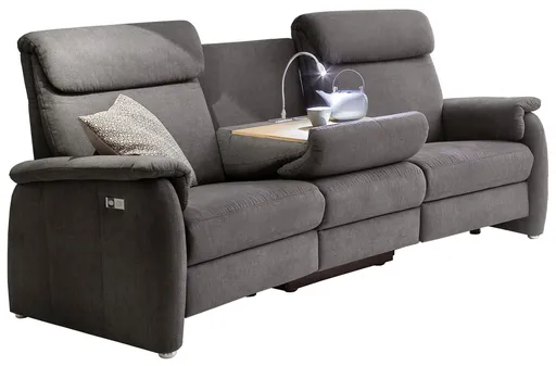 Sofa - 2-Sitzer mit Trapezelement mit Tisch mittig, inkl. teilmotorische Verstellung, Stoff, Anthrazit