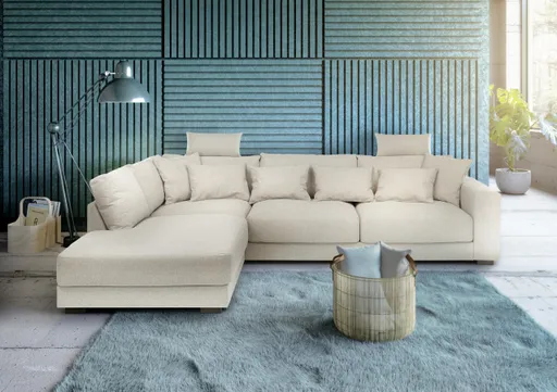 Ecksofa - Ecke links, 3-Sitzer, Stoff, Beige