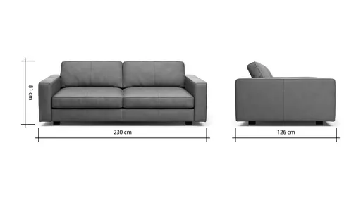Sofa Aprino 2 - 3,5-Sitzer XL, Dickleder, Schwarz , Armlehne Block schmal