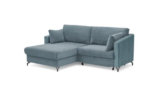 Ecksofa - 1,5-Sitzer, Ecke rechts inkl. Schlaffunktion und Bettkasten, Stoff, Hellblau