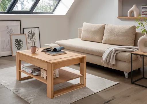 Couchtisch - höhenverstellbar, LB ca. 100x65 cm, Eiche massiv geölt