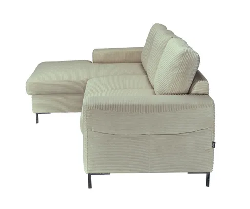 Ecksofa - Ecke links, 2-Sitzer inkl. Schlaffunktion und Bettkasten, Stoff, Creme