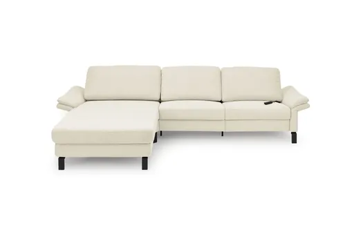 Ecksofa CALM PREMIUM 2.0 - Longchair links mit 3-Sitzer, Relaxfunktion motorisch, Armlehne verstellbar, Stoff, Natur