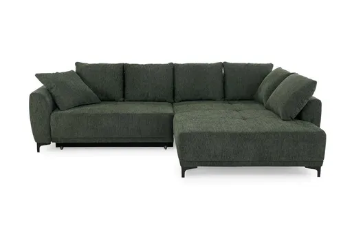 Ecksofa JACEK - 3-Sitzer, Ecke rechts inkl. Schlaffunktion mit Bettkasten, Stoff, Grün