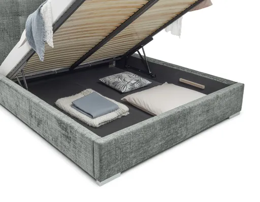 Bettgestell SANDRIN I- Liegefläche ca. 180x200 cm, Stoff, Grau, inkl. Lattenrost und Stauraum