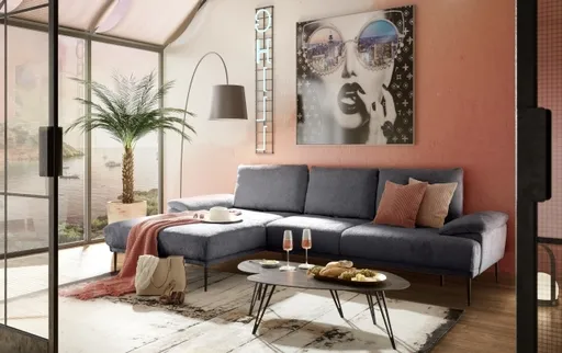 Ecksofa ENRIK - Ecke links, 2,5-Sitzer inkl. Sitztiefenverstellungen, Stoff, Dunkelgrau