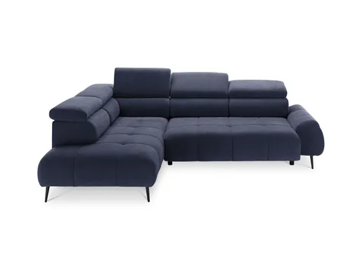 Ecksofa - Ecke links mit 2-Sitzer, Sitzvorzug motorisch, Kopfteil verstellbar, Stoff, Dunkelblau