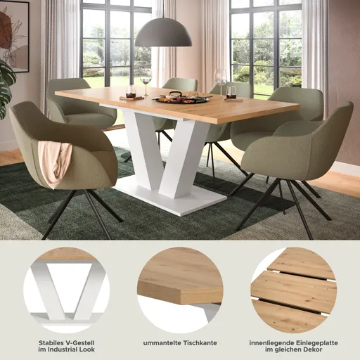 Esstisch - ausziehbar, LB ca. 150x90 cm, Artisan Eiche Nachbildung, Weiß