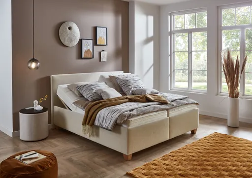 Polsterbett - Liegefläche ca. 180x200 cm, Stoff, Creme