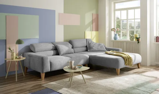 Ecksofa CHENOA - 2-Sitzer mit Longchair rechts, Kopfteil verstellbar, Stoff, Grau