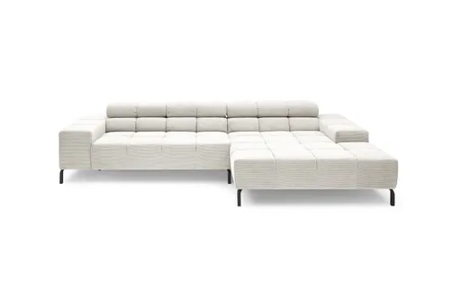 Ecksofa CLIVIA - 2-Sitzer mit Longchair rechts, Kopfteil verstellbar, Feincord, Creme