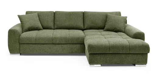 Polsterecke NANJA -  2-Sitzer, Ecke rechts inkl. Schlaffunktion mit Bettkasten, Stoff Grün
